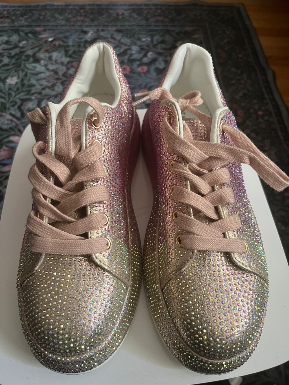 Women’s Pink Crystal Embellished Low-Top Sneakers